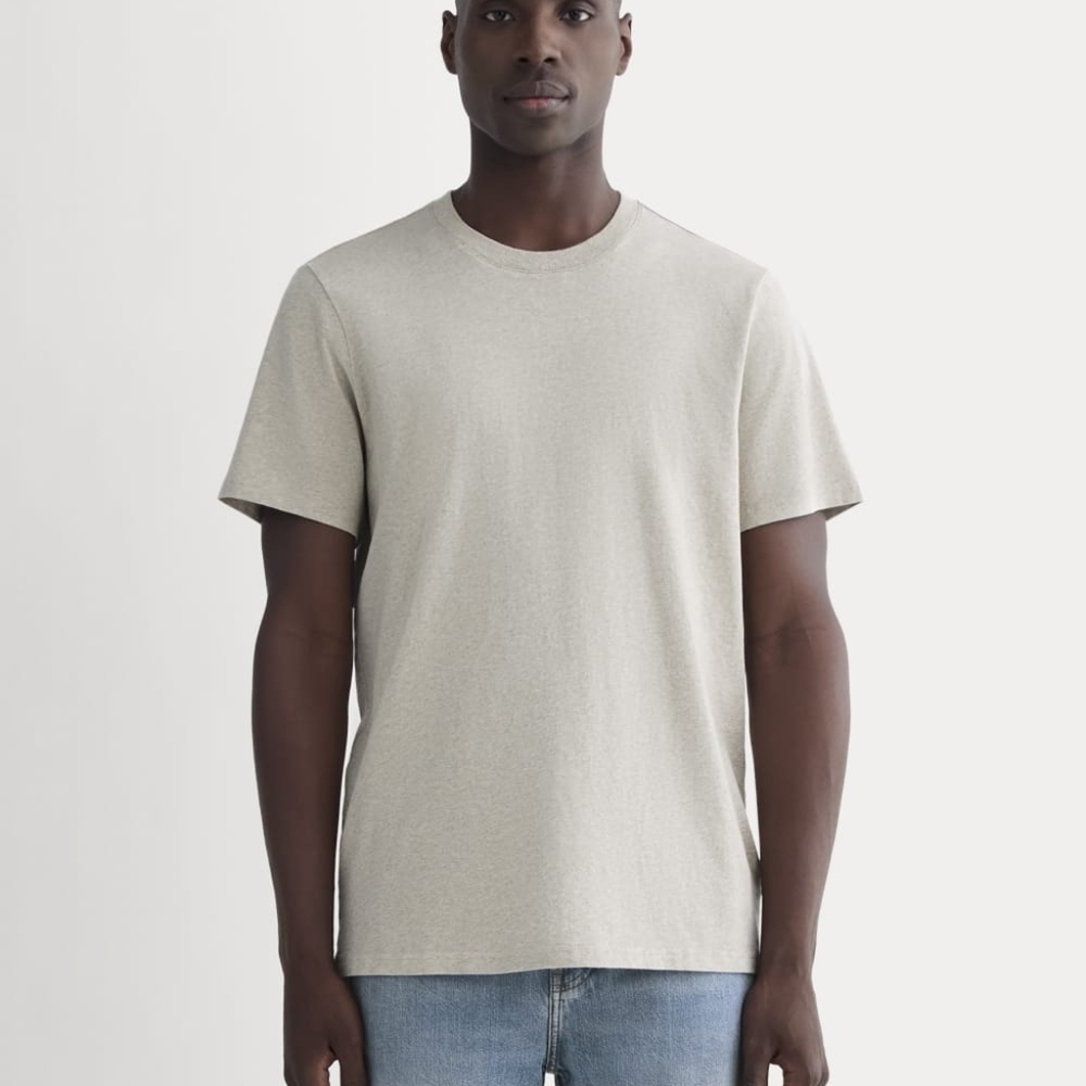 Everlane T Shirt Mens Oatmeal Short Sleeve Crew Organic Cotton Premium Weight - Picture 1 of 11
